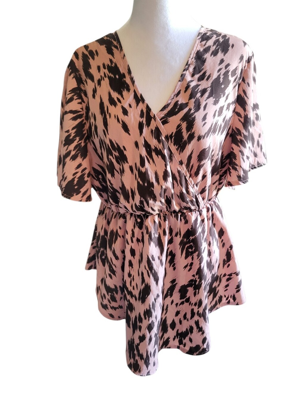 Shein Curve Animal Print Surplice Peplum Top sz 0X